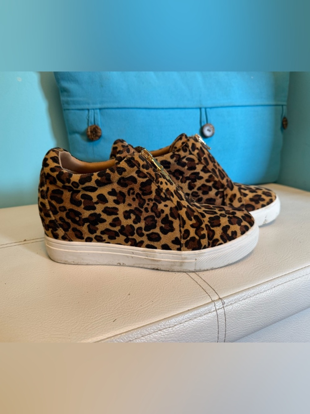 Leopard Print Slip-On Platform Sneakers - Gold Accent